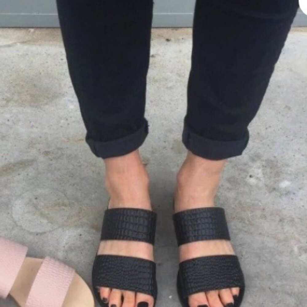 Sol Sana Black Croc-Embossed Sandals